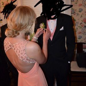 Bee Darlin melon open back prom dress